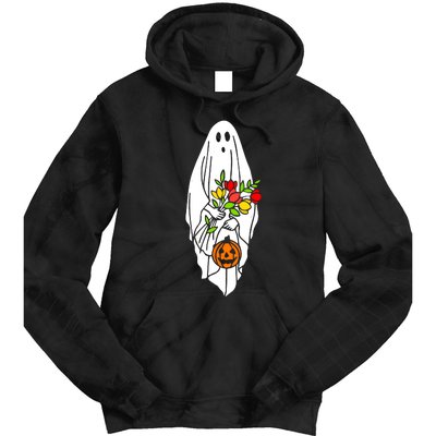 Floral Ghost Halloween Graphic Tie Dye Hoodie