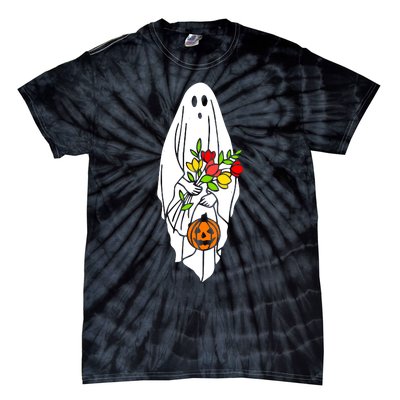 Floral Ghost Halloween Graphic Tie-Dye T-Shirt