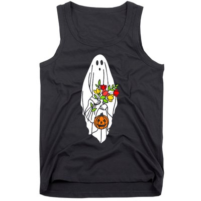 Floral Ghost Halloween Graphic Tank Top