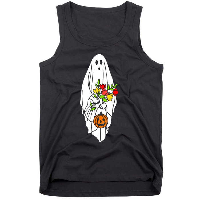 Floral Ghost Halloween Graphic Tank Top