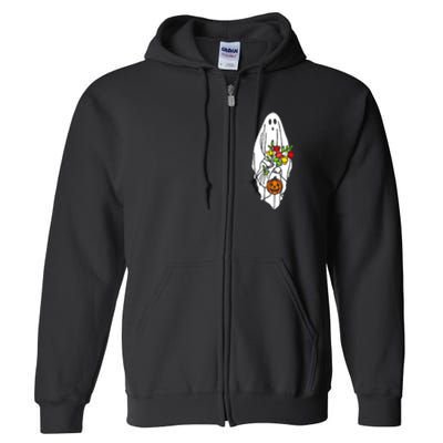 Floral Ghost Halloween Graphic Full Zip Hoodie