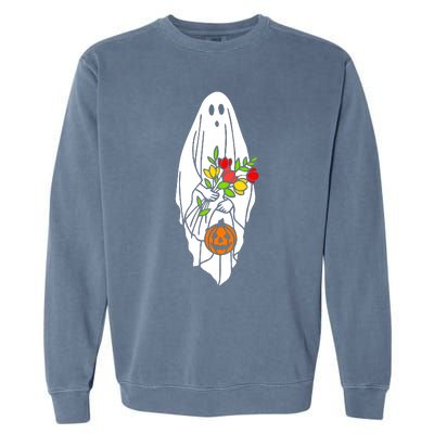 Floral Ghost Halloween Graphic Garment-Dyed Sweatshirt