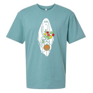 Floral Ghost Halloween Graphic Sueded Cloud Jersey T-Shirt