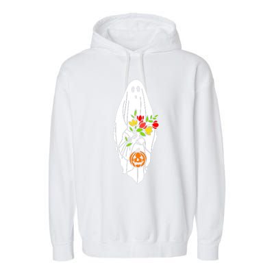 Floral Ghost Halloween Graphic Garment-Dyed Fleece Hoodie