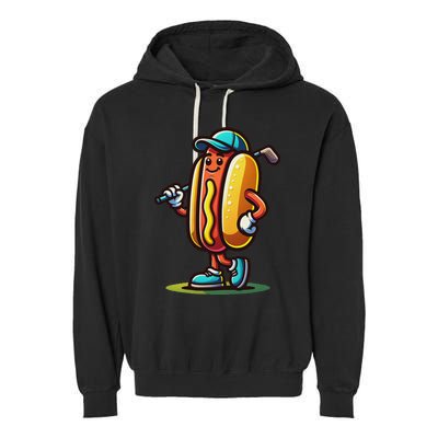 Funny Golf Hot Dog Garment-Dyed Fleece Hoodie