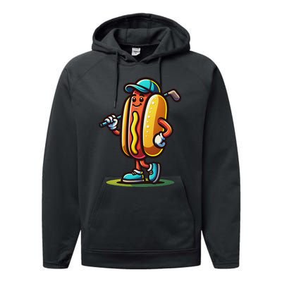 Funny Golf Hot Dog Performance Fleece Hoodie