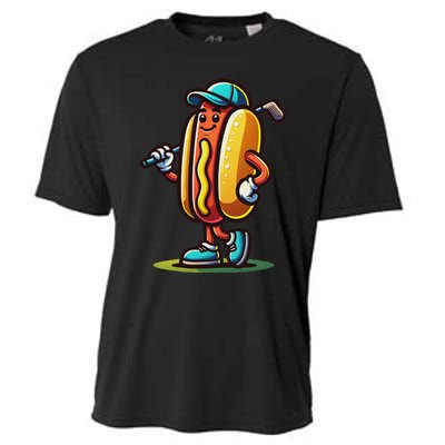 Funny Golf Hot Dog Cooling Performance Crew T-Shirt