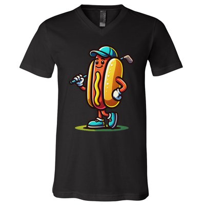 Funny Golf Hot Dog V-Neck T-Shirt