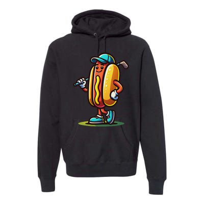 Funny Golf Hot Dog Premium Hoodie