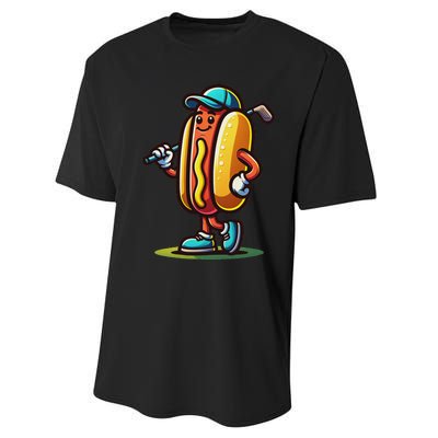 Funny Golf Hot Dog Performance Sprint T-Shirt