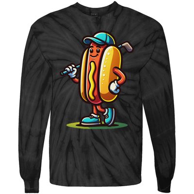 Funny Golf Hot Dog Tie-Dye Long Sleeve Shirt