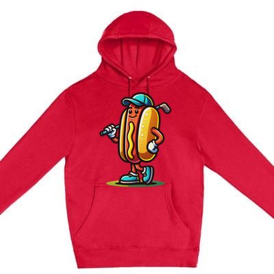 Funny Golf Hot Dog Premium Pullover Hoodie