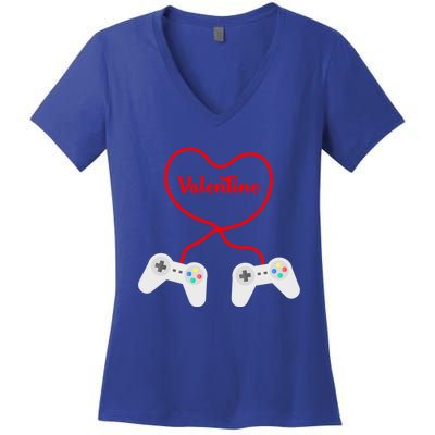 Funny Gamer Heart Design Cool Valentine's Day Video Games Great Gift Women's V-Neck T-Shirt