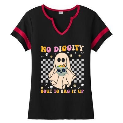 Funny Ghost Halloween Design No Diggity Bout To Bag It Up Cute Gift Ladies Halftime Notch Neck Tee