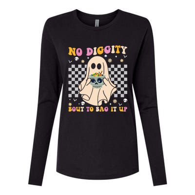 Funny Ghost Halloween Design No Diggity Bout To Bag It Up Cute Gift Womens Cotton Relaxed Long Sleeve T-Shirt