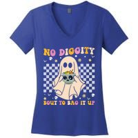 Funny Ghost Halloween Design No Diggity Bout To Bag It Up Cute Gift Women's V-Neck T-Shirt