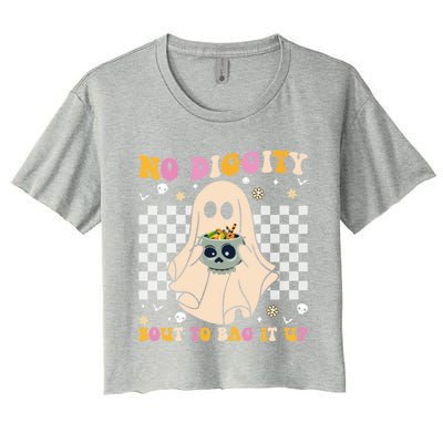 Funny Ghost Halloween Design No Diggity Bout To Bag It Up Cute Gift Women's Crop Top Tee