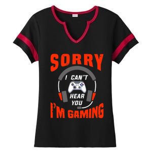 Funny Gamer Headset I Can't Hear You I'm Gaming Ladies Halftime Notch Neck Tee