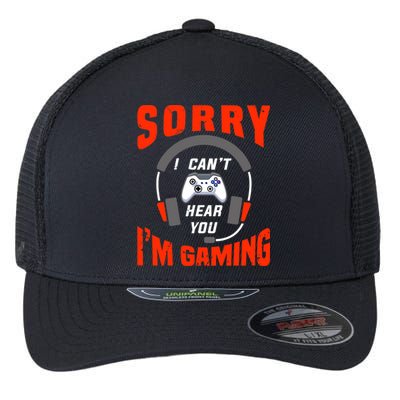 Funny Gamer Headset I Can't Hear You I'm Gaming Flexfit Unipanel Trucker Cap