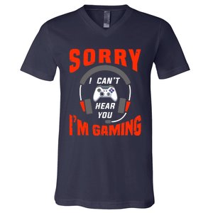 Funny Gamer Headset I Can't Hear You I'm Gaming V-Neck T-Shirt