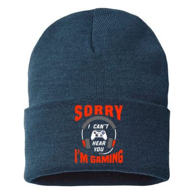 Funny Gamer Headset I Can't Hear You I'm Gaming Sustainable Knit Beanie