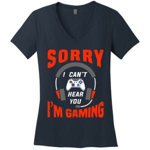 Funny Gamer Headset I Can't Hear You I'm Gaming Women's V-Neck T-Shirt