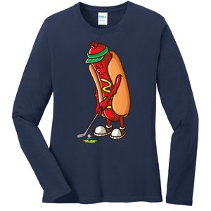 Funny Golfing Hot Dog Golf Gifts For Golfer Ladies Long Sleeve Shirt