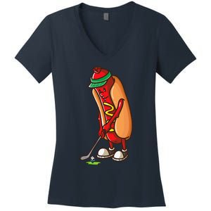 Funny Golfing Hot Dog Golf Gifts For Golfer Women's V-Neck T-Shirt