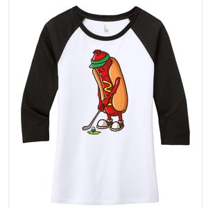 Funny Golfing Hot Dog Golf Gifts For Golfer Women's Tri-Blend 3/4-Sleeve Raglan Shirt