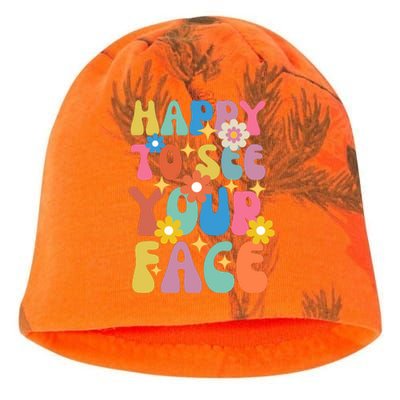 Funny Groovy Happy To See Your Face Teachers Students First Day Of School Kati - Camo Knit Beanie