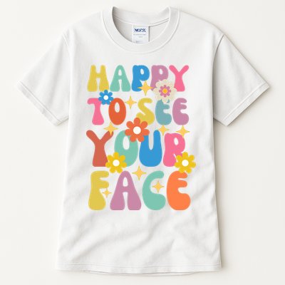 Funny Groovy Happy To See Your Face Teachers Students First Day Of School Tall T-Shirt