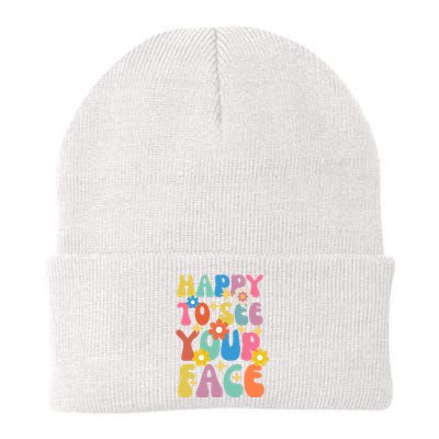 Funny Groovy Happy To See Your Face Teachers Students First Day Of School Knit Cap Winter Beanie