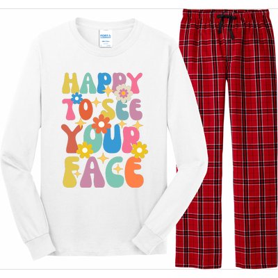 Funny Groovy Happy To See Your Face Teachers Students First Day Of School Long Sleeve Pajama Set