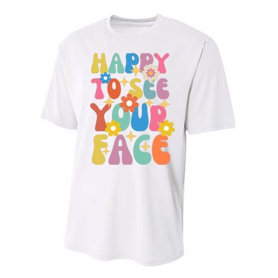 Funny Groovy Happy To See Your Face Teachers Students First Day Of School Performance Sprint T-Shirt