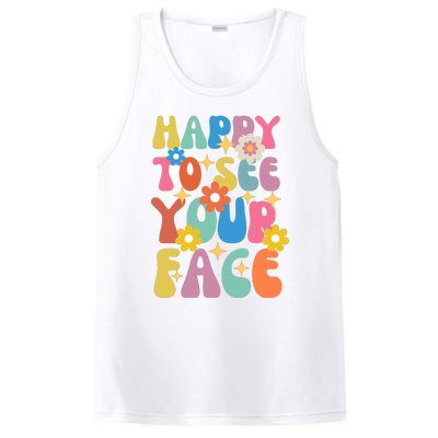 Funny Groovy Happy To See Your Face Teachers Students First Day Of School PosiCharge Competitor Tank