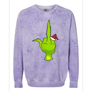 Funny Green Hand Middle Finger Xmas Santa Colorblast Crewneck Sweatshirt