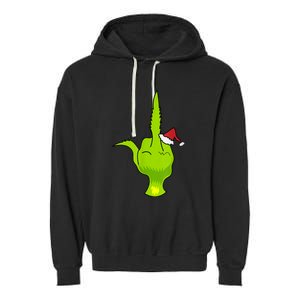 Funny Green Hand Middle Finger Xmas Santa Garment-Dyed Fleece Hoodie