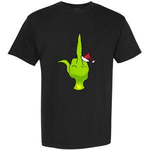 Funny Green Hand Middle Finger Xmas Santa Garment-Dyed Heavyweight T-Shirt