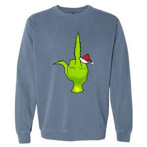 Funny Green Hand Middle Finger Xmas Santa Garment-Dyed Sweatshirt