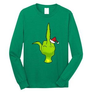 Funny Green Hand Middle Finger Xmas Santa Long Sleeve Shirt