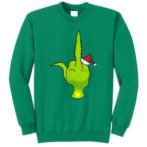 Funny Green Hand Middle Finger Xmas Santa Sweatshirt