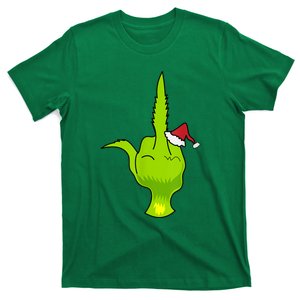 Funny Green Hand Middle Finger Xmas Santa T-Shirt