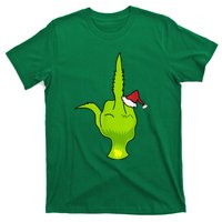 Funny Green Hand Middle Finger Xmas Santa T-Shirt