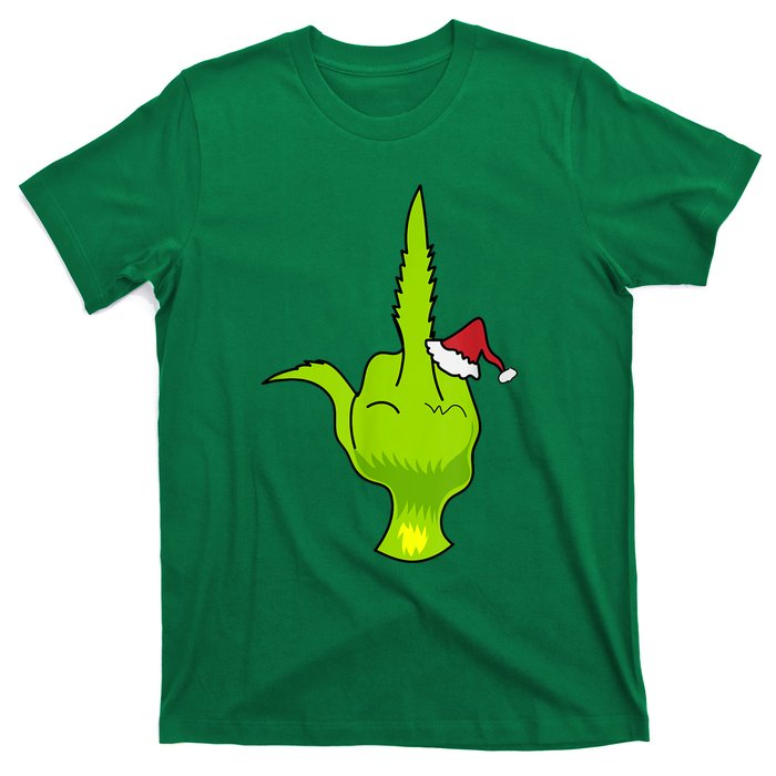 Funny Green Hand Middle Finger Xmas Santa T-Shirt