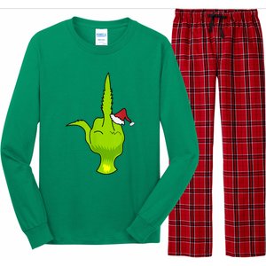 Funny Green Hand Middle Finger Xmas Santa Long Sleeve Pajama Set