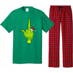 Funny Green Hand Middle Finger Xmas Santa Pajama Set