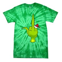 Funny Green Hand Middle Finger Xmas Santa Tie-Dye T-Shirt