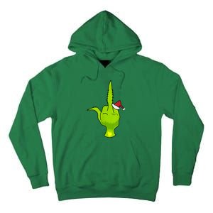 Funny Green Hand Middle Finger Xmas Santa Tall Hoodie