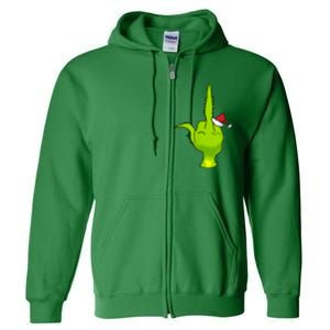 Funny Green Hand Middle Finger Xmas Santa Full Zip Hoodie