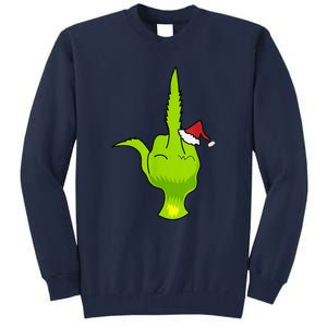 Funny Green Hand Middle Finger Xmas Santa Tall Sweatshirt